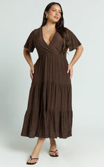 Flutter Sleeve Tiered Dress in Chocolate