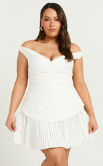 Off Shoulder Pleated Dress in Off White