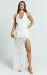Plunge Neck Lace Frill Hem Dress in White