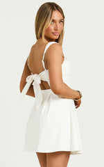 Wide Strap Straight Neck Bow Back Dress in White