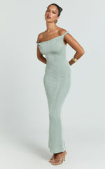 Twist Off Shoulder Bodycon Dress in Sage