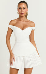Off Shoulder Pleated Dress in Off White