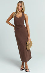 Deep U Halter Neck Dress in Chocolate