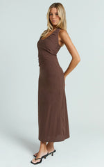 Deep U Halter Neck Dress in Chocolate