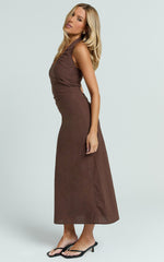 Deep U Halter Neck Dress in Chocolate