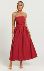 Strapless Ruched Dress in Red
