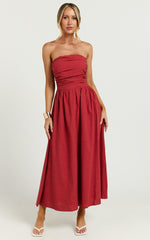 Strapless Ruched Dress in Red