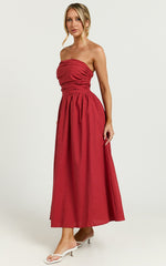 Strapless Ruched Dress in Red