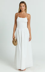 Sleeveless Shirred Dress in White