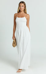 Sleeveless Shirred Dress in White