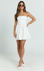 Strapless Bubble Hem Dress in White