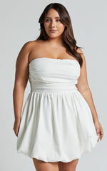 Strapless Bubble Hem Dress in White