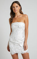 Strapless Bodycon Garden Flowers Dress in White